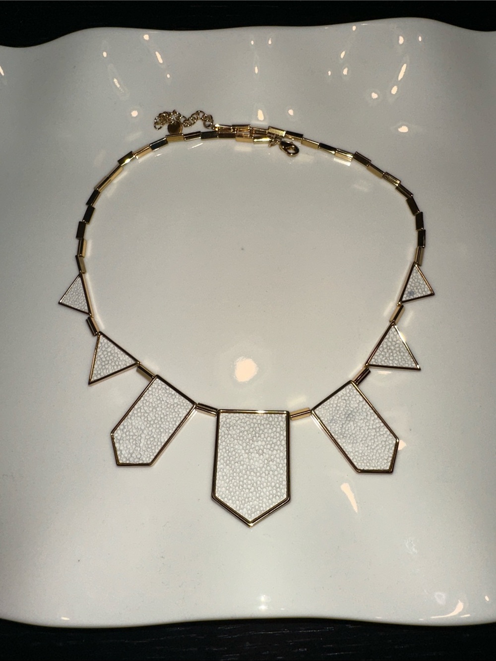 House of Harlow 1960 White Leather Station Necklace